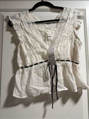Urban Outfitters White Lace-Trim Tie Peplum Blouse